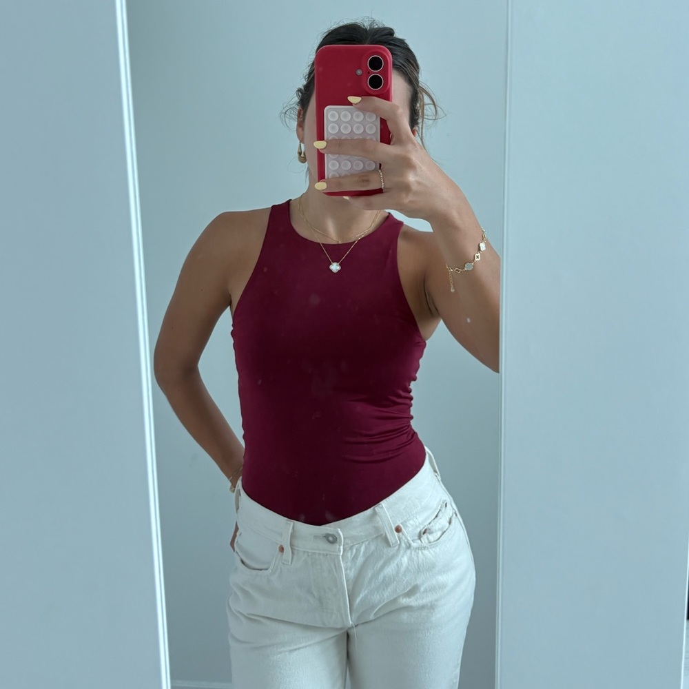 Express Red Sleeveless Fitted Bodysuit